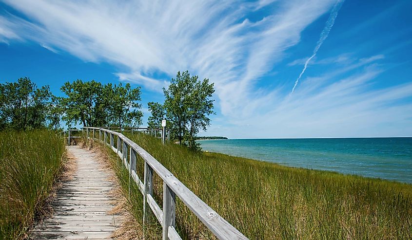 A view of the beach and the lake where Saginaw Bay and Lake Huron meet at Port Crescent State Park.