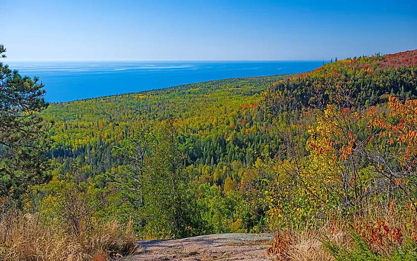 Looking at Lake Superior From Coastal Cliffs on the Oberg Lake Trail in Minnesota.