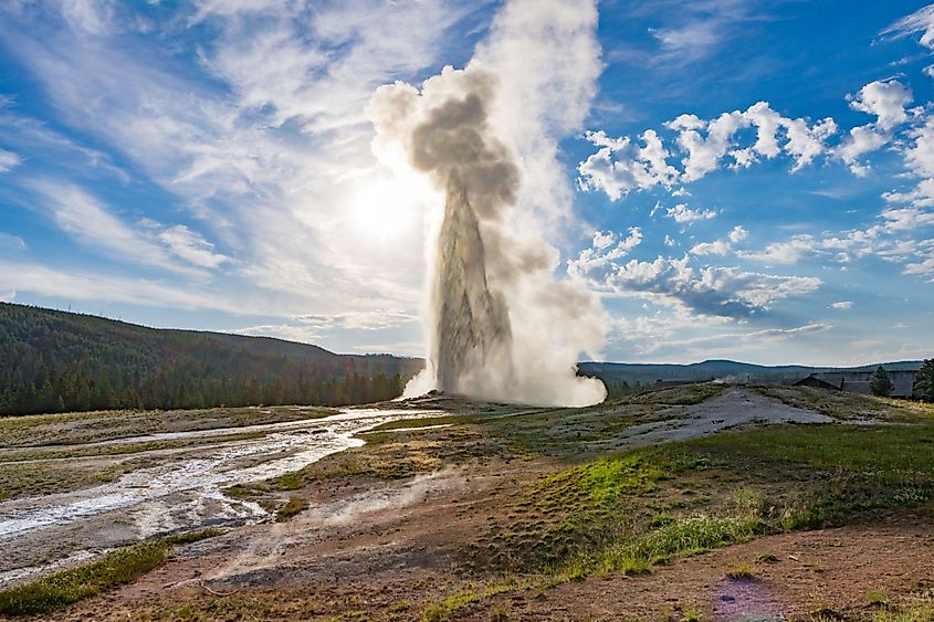 Old Faithful Geyser erupting in Yellowstone National Park