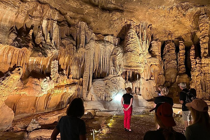 The interior of Cave Without a Name in Kendall County north of San Antonio, in Boerne, Texas.