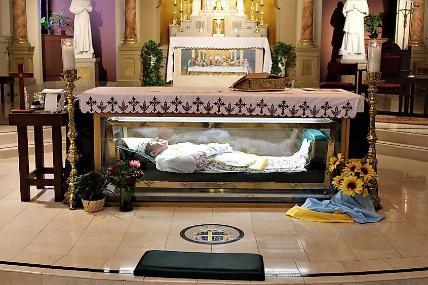 The National Shrine of St. John Neumann at St. Peter the Apostle Church in Philadelphia, Pennsylvania, By Farragutful - Own work, CC BY-SA 4.0, https://commons.wikimedia.org/w/index.php?curid=116438724