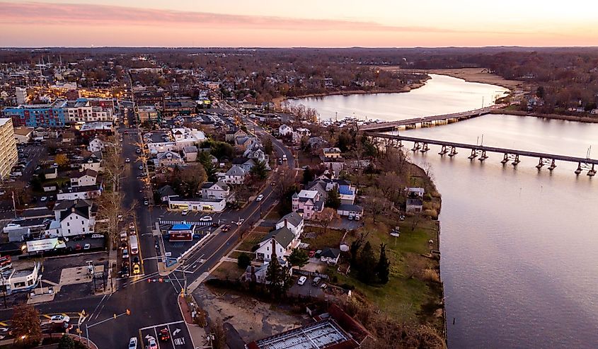 Aerial of Red Bank New Jersey sunset