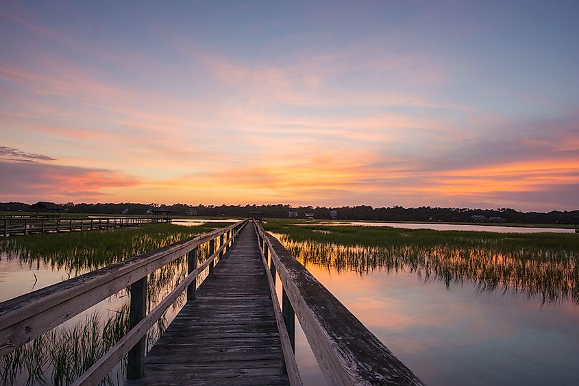 Boardwalk and marsh in Pawleys Island, South Carolina