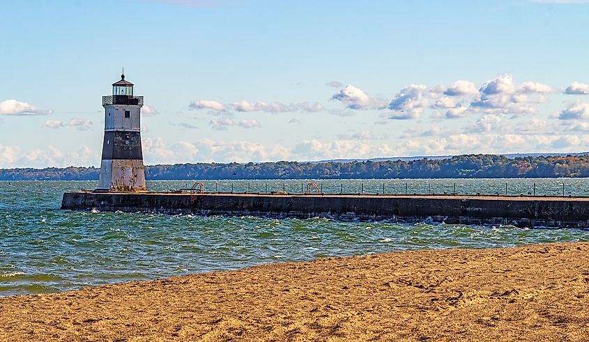 Presque Isle North Pierhead Lighthouse on a clear day, Presque Isle State Park, Erie, PA
