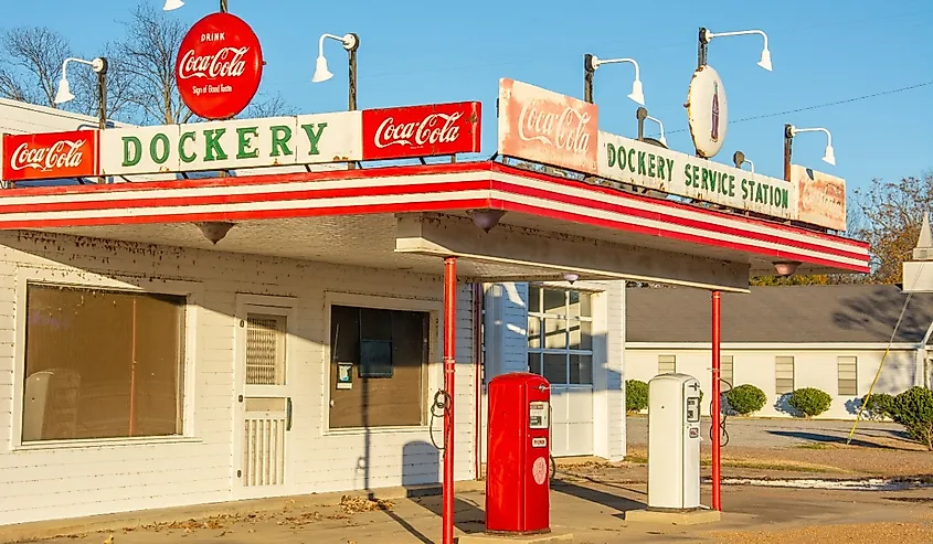 The Dockery Service Station on the grounds of Dockery Plantation in Cleveland, Mississippi.