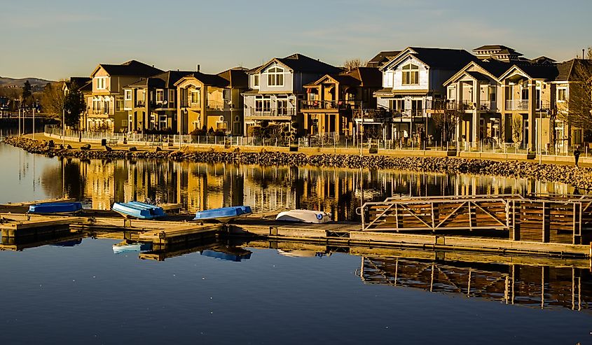 The marina in Sparks, Nevada at sunset.