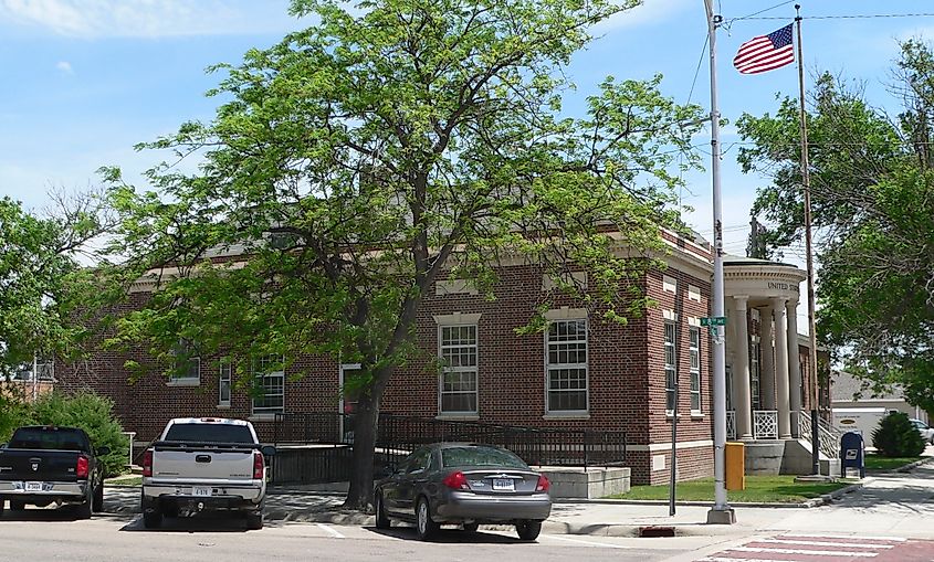 Post office located at the northeast corner of South D Street and 8th Avenue in Broken Bow, Nebraska. 