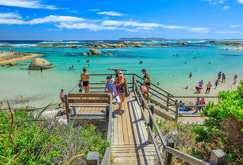 Wooden staircase to Greens Pool in William Bay, Denmark, Western Australia.