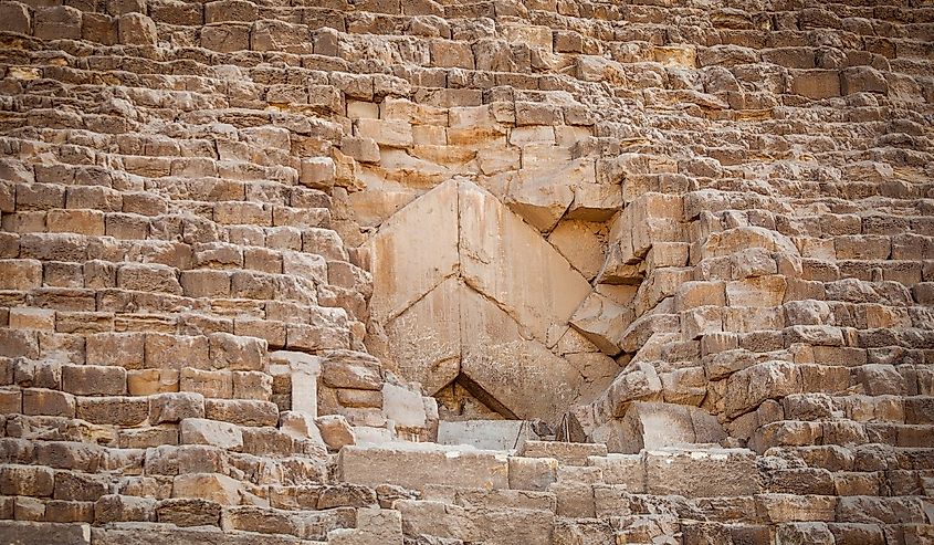 Blocked entrance to Giza Pyramid in Cairo, Egypt.