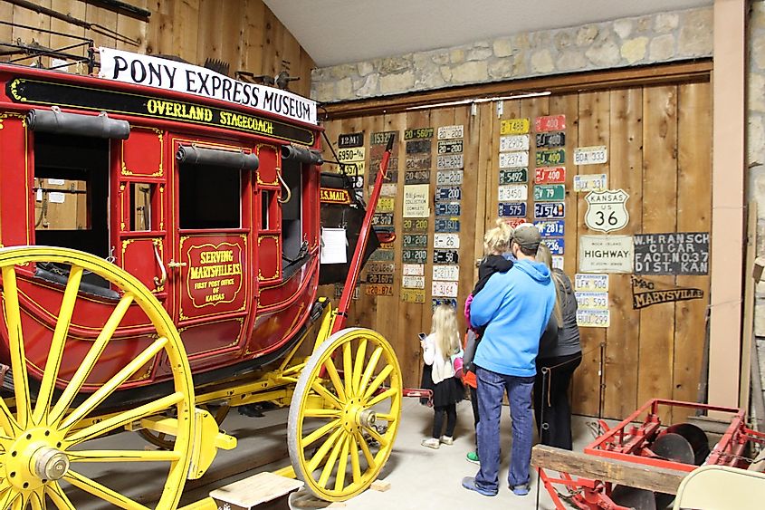 Marysville, Kansas: Stagecoach at the Pony Express Museum. Editorial credit: WanderinNomadPhotography / Shutterstock.com