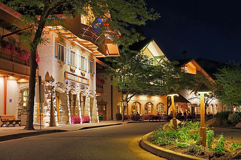 Beautiful architecture in German style. Authentic view of the street in amazing tourist town in Frankenmuth, Michigan. Editorial credit: Alexander Sviridov / Shutterstock.com