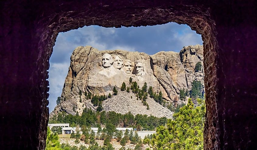 Mount Rushmore National Memorial though the Doane Robinson Tunnel on Iron MountaIn Road part of the Peter Norbeck Scenic National Byway
