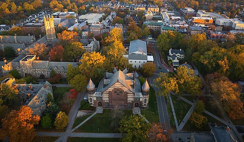 Aerial view of the sunrise in Princeton New Jersey in the fall