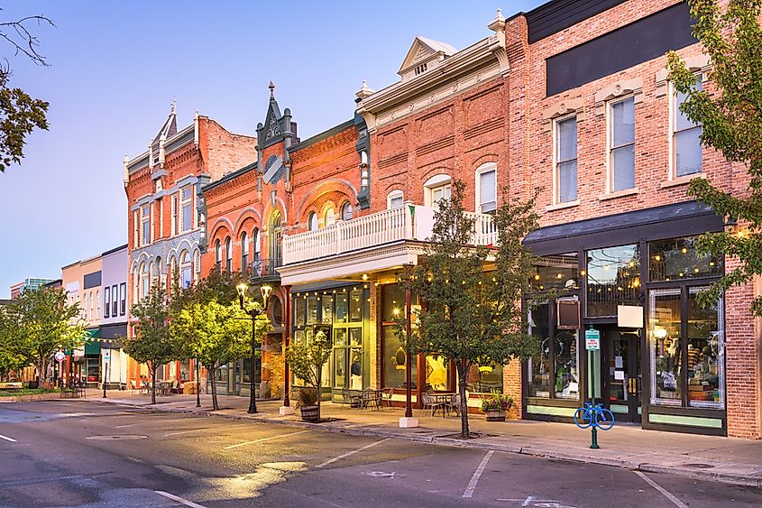 Provo, Utah, USA downtown on Center Street at dusk