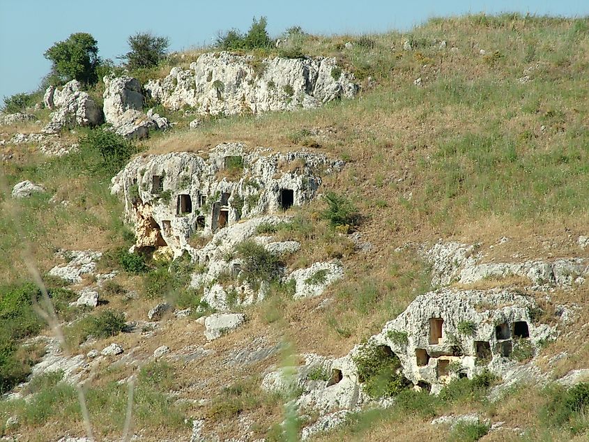 View of the Necropolis of Pantalica in Sicily, Italy.