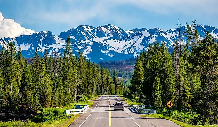 Road from Yellowstone National Park to Grand Teton National Park, Wyoming, USA