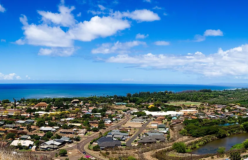 Panorama of Waimea Town, Kauai, Hawaii.