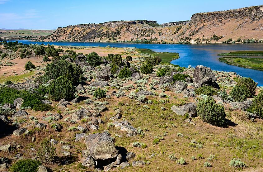 View of Massacre Rocks State Park near American Falls, Idaho.