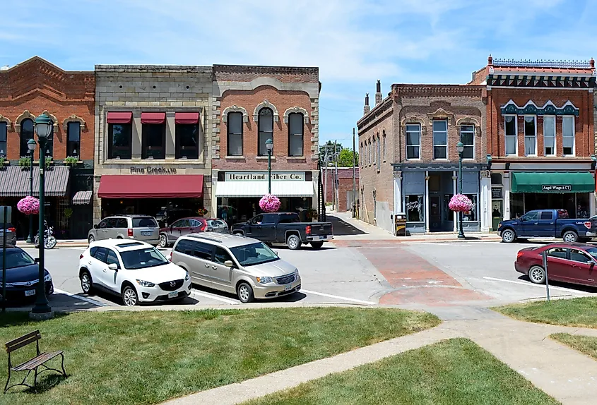 Downtown Winterset, Iowa from the courthouse square.