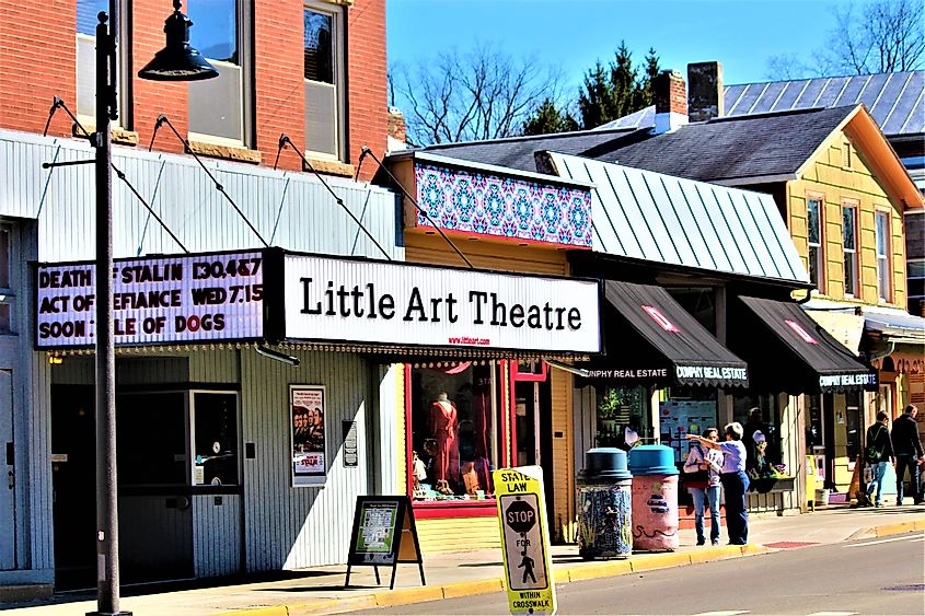 Yellow Springs, Ohio / United States - April 1 2018: The Little Art Theater in Yellow Springs is a local landmark built in 1929 currently showing foreign films and indie movies.