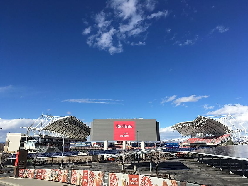 View of Rio Tinto Soccer Stadium during a midday in Sandy, Utah