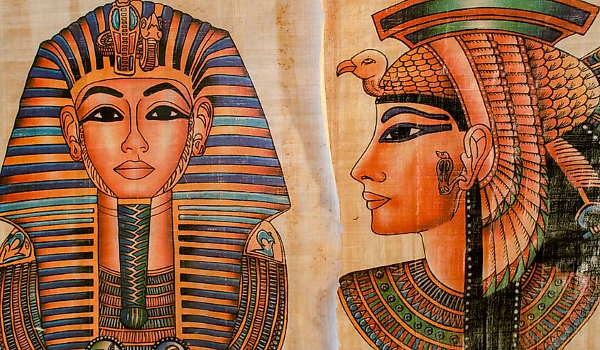 Old Paper With Egyptian Queen Cleopatra and sphinx