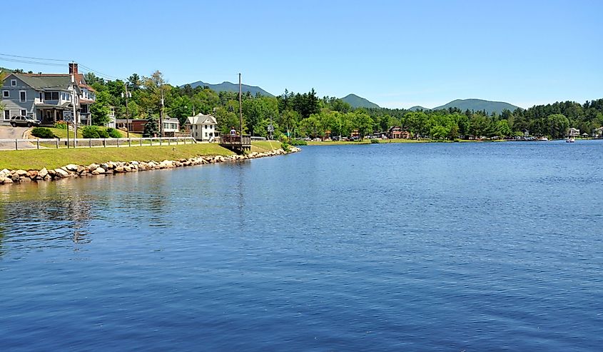 Lake Flower in village of Saranac Lake in Adirondack Mountains, New York,