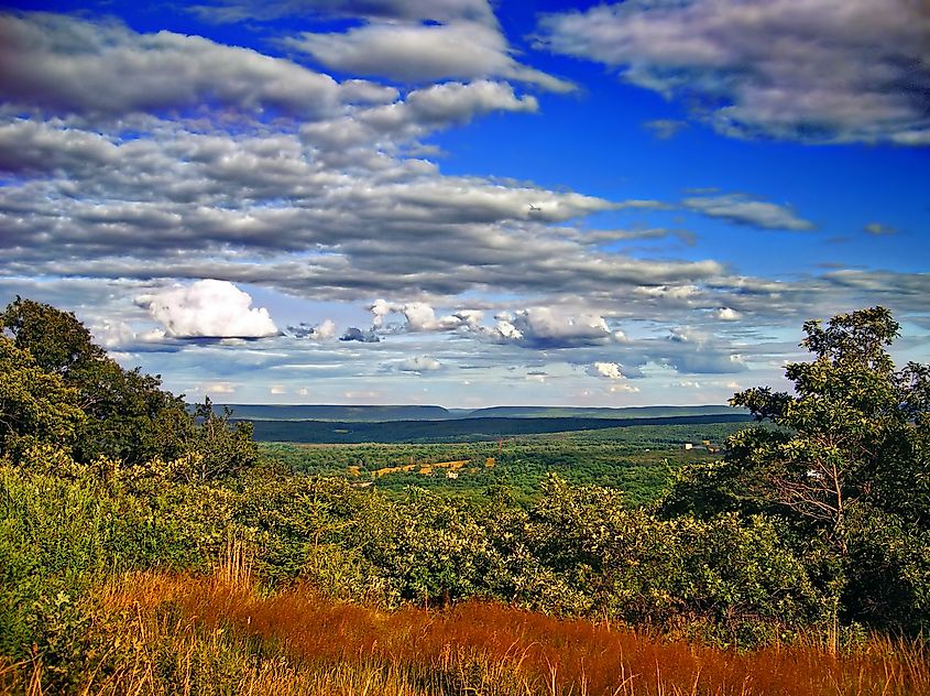 Distant view of the Delaware Water Gap from Mount Pocono Overlook