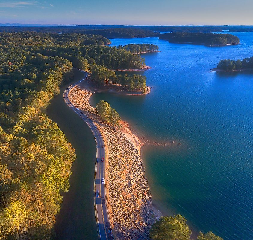 Buford Dam impounding Lake Lanier on Chattahoochee River 