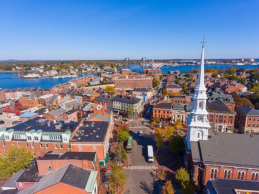 Aerial view of the historic downtown of Portsmouth, New Hampshire