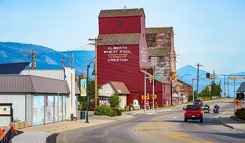 Grain elevator in Creston in the Kootenay region of British Columbia, Canada.