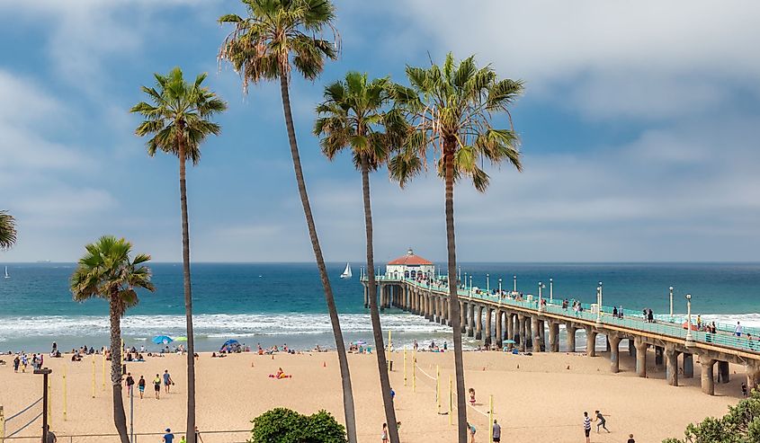 Manhattan Beach and Pier at day time in Southern California in Los Angeles.