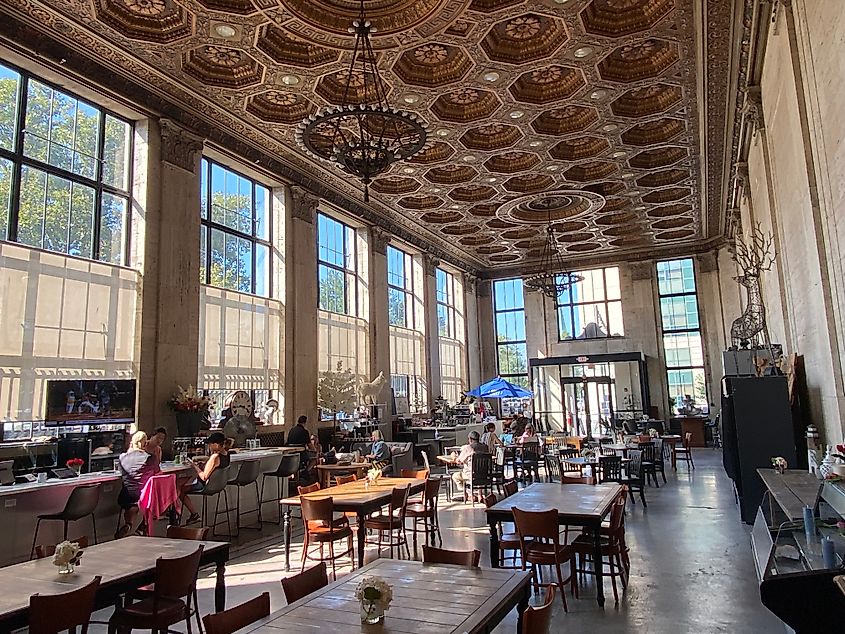 A large and ornate historic bank, now serving as a coffee shop & bistro.