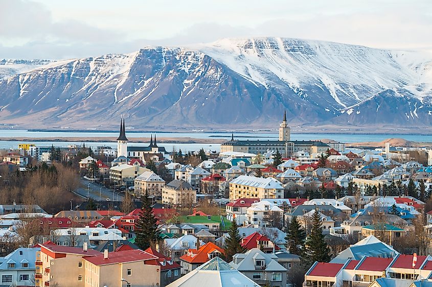 Reykjavik the capital city of Iceland in late winter season. 