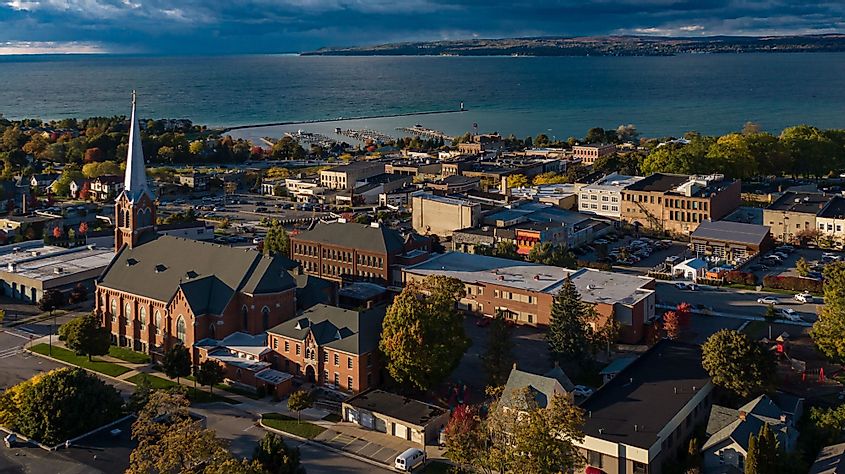 Aerial view of Petoskey and Saint Francis Church