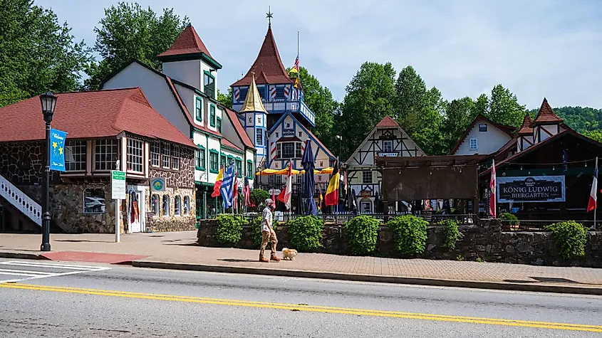 Cityscape view of the Bavarian style architecture in Helen, Georgia