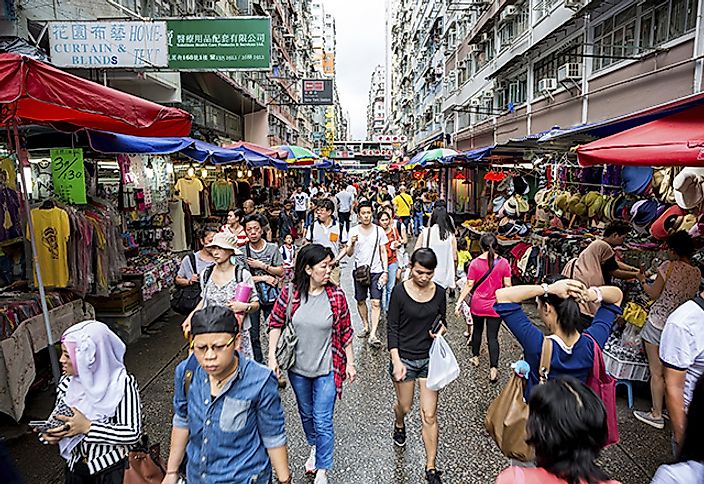 Crowd in street market, Hong Kong
