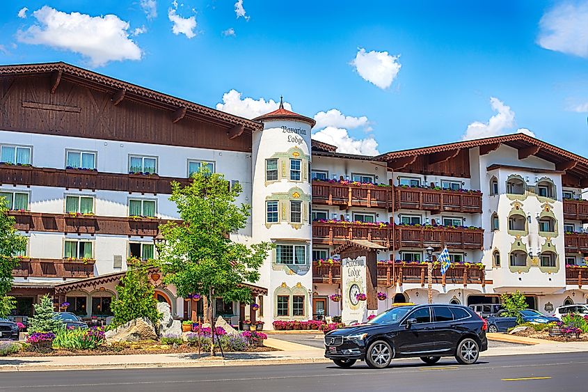 View of Bavaria Lodge Hotel in Leavenworth, Washington.