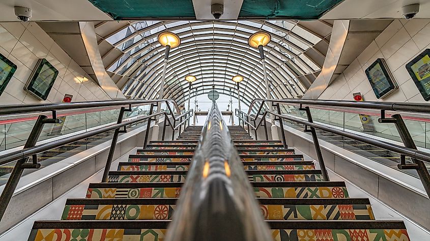 St. Enoch subway station entrance in Glasgow, UK. Editorial credit: pio3 / Shutterstock.com