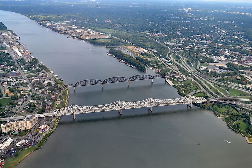 The Ohio River between Jeffersonville, Indiana and Louisville, Kentucky
