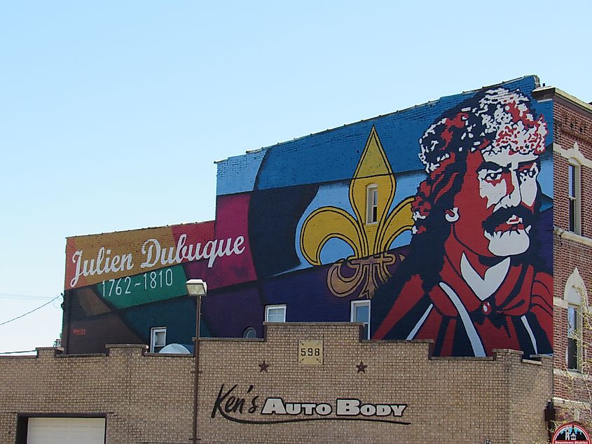 Julien Dubuque 1762-1810 wall mural in Dubuque, Iowa.