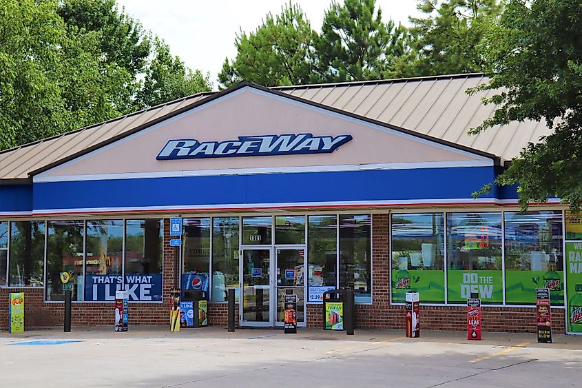 Raceway gas station store front in Madison, Georgia