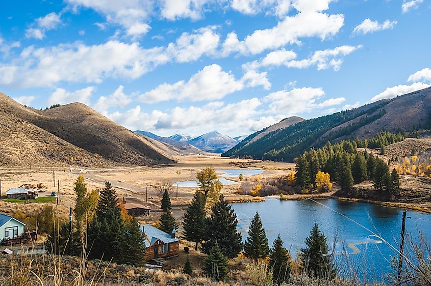 A serene lake in the countryside of Deer Creek, Hailey, Idaho, USA.