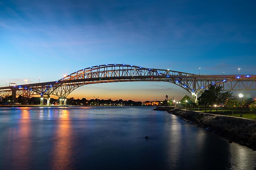 The International Blue Water Bridge that Links Port Huron in Michigan to Sarnia in Ontario