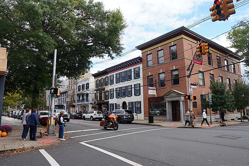 The intersection of Union Street and Bridge Street in downtown Lambertville, New Jersey.