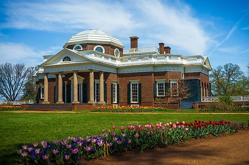 View of Thomas Jefferson's Monticello in Charlottesville, Virginia