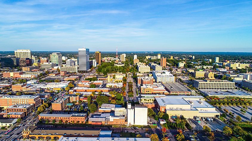 Aerial panorama of the skyline of downtown Columbia, South Carolina