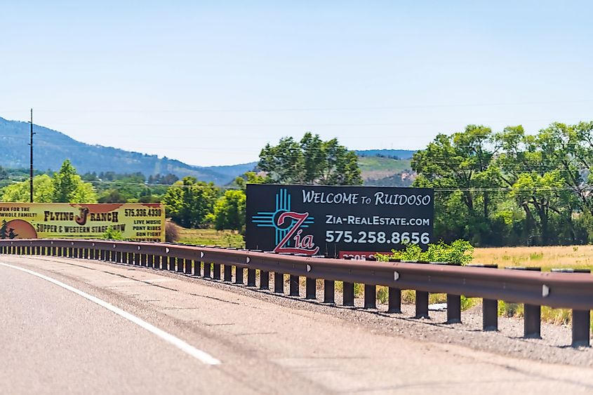 Welcome sign to the resort village of Ruidoso, New Mexico. 