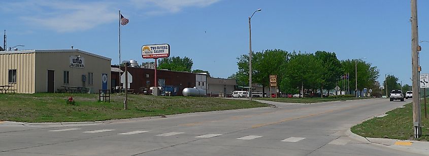 Niobrara, Nebraska: Walnut Street (Nebraska Highway 12), looking southwest from about Spruce Street.