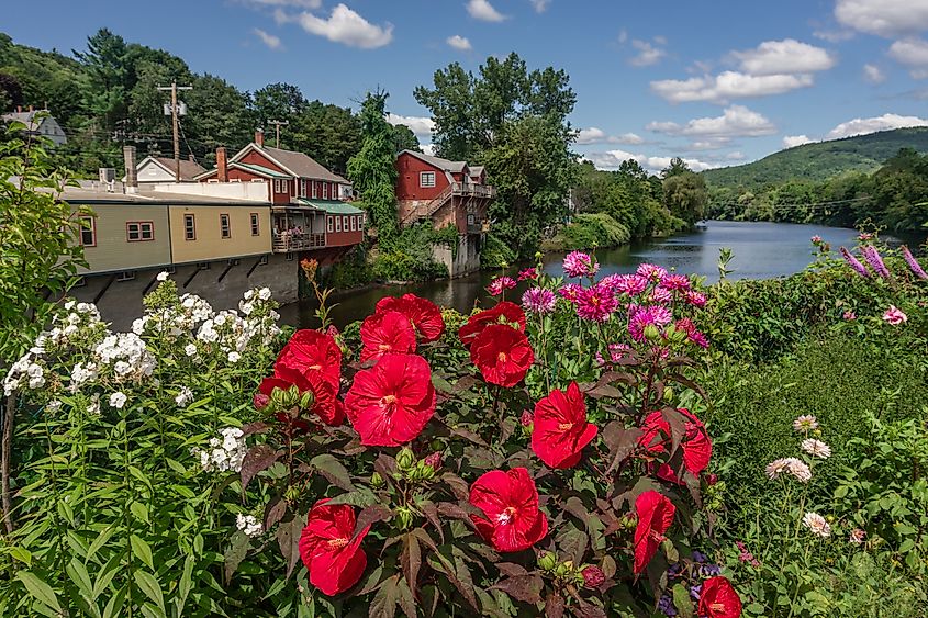 View of the picturesque town of Shelburne Falls, Massachusetts
